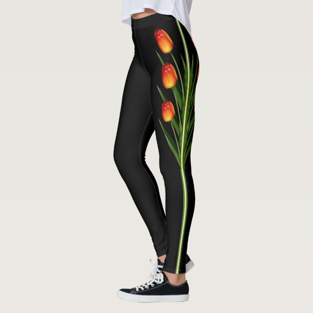 Legging Belas Flores de Tulipa em Preto (Esquerda)