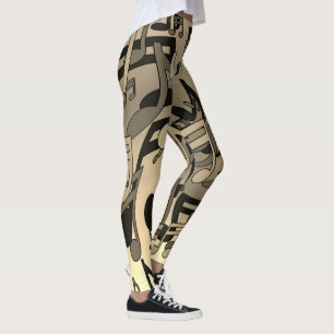 Legging Belas Notas Musicais Sepia Animadas