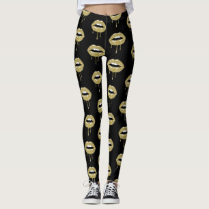 Legging Beleza Luxuosa Dourada Brilho Drip de Ouro nos Láb