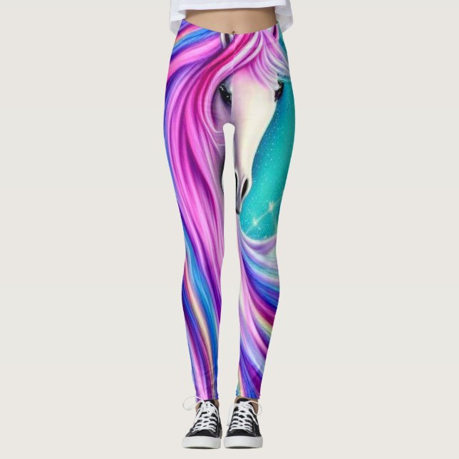 Legging Belo Cheio de Unicórnios Fluindo Gráfico (Frente)