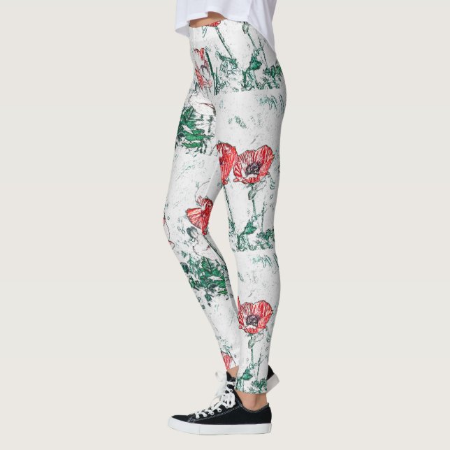 Legging Belo Desenho das Flores Vermelhas Três Pópias (Esquerda)