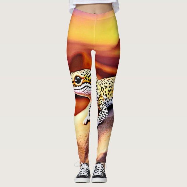 Legging Belo Design de Leopardo do Deserto Gecko (Frente)