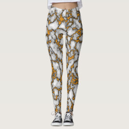 Legging Belo Design de Textura Marble Branco e Dourada