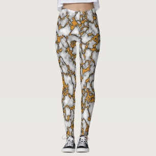 Legging Belo Design de Textura Marble Branco e Dourada