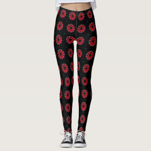 Legging belo design do padrão pokadot floral grande preto