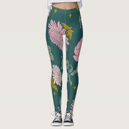 Legging Belo e elegante Turquesa floral e rosa