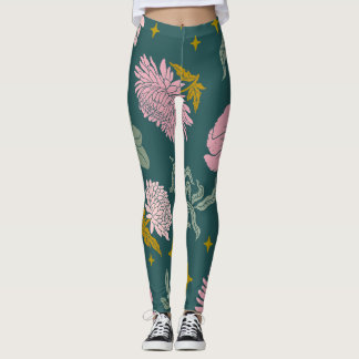 Legging Belo e elegante Turquesa floral e rosa