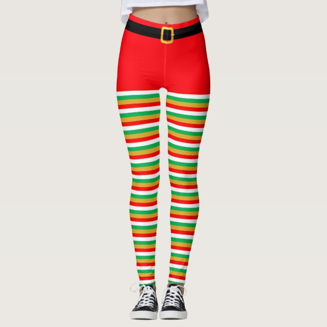 Legging Belo Elfo de Natal Pernas riscadas (Frente)