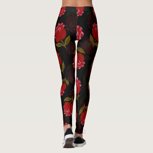 Legging Belo padrão de bordados de rosas translúcidos (Verso)