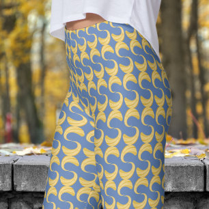 Legging Belo padrão de curvas azuis e Douradas