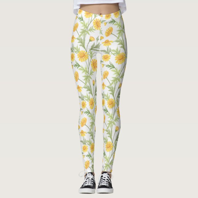 Legging Belo Padrão de Flores Amarelas (Frente)