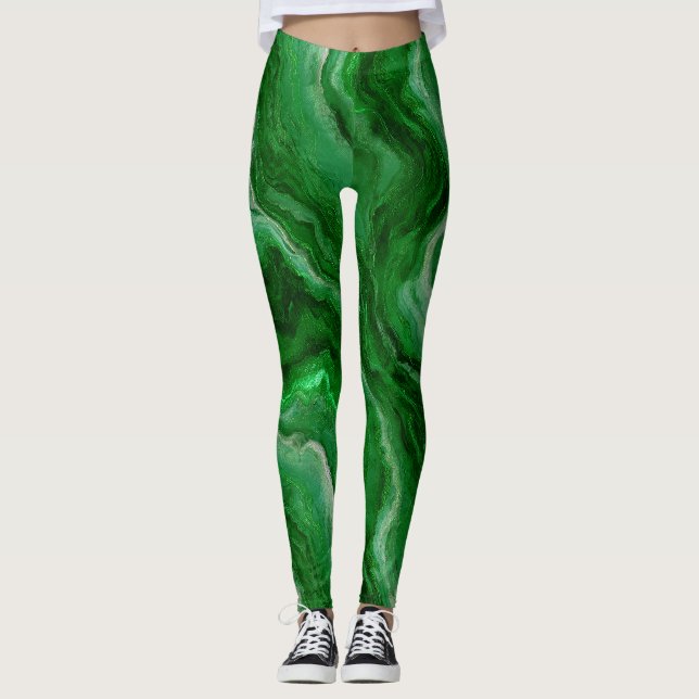 Legging Belo padrão de mármore em Emerald Green (Frente)