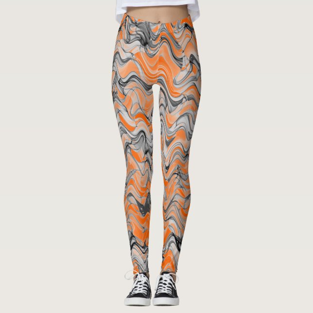 Legging Belo Padrão Laranja Brilhante ondulado ondulado on (Frente)