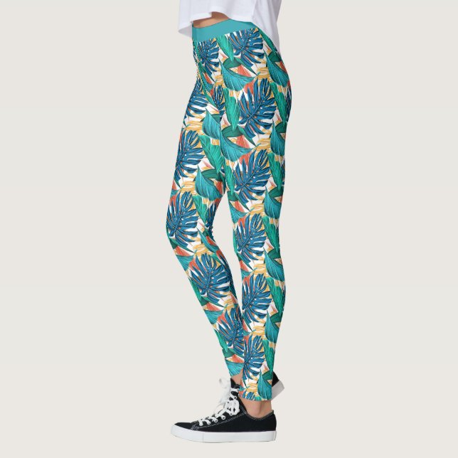 Legging Belo Teto Azul Floral Deixa Calças Yoga (Esquerda)