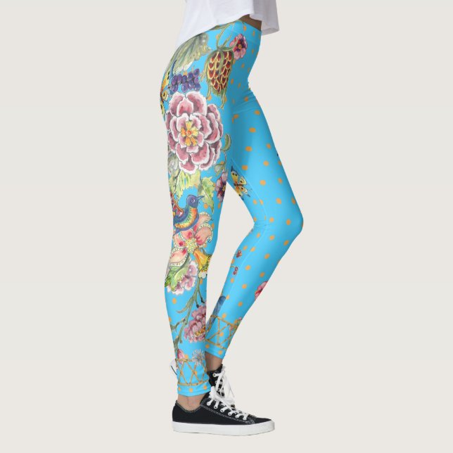 Legging Belo Turquesa Borboleta Floral Chinoiserie (Direita)