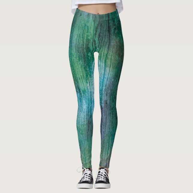 Legging Belo Verde Azul Textura do Arco-Íris Textura Boho  (Frente)