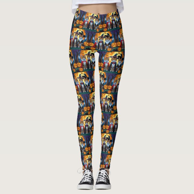 Legging Bengala Cats Pumpkin Halloween Engraçado (Frente)