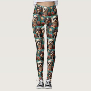 Legging Bernedoodle Com Rosas Do Coração Dia Dos Namorados
