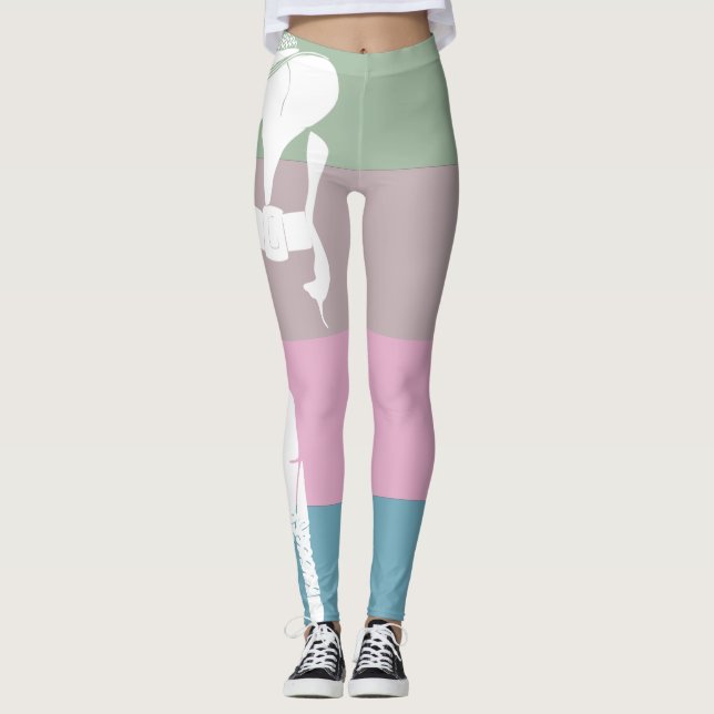 Legging Bicho branco rosa-verde espesso num vestido de sol (Frente)