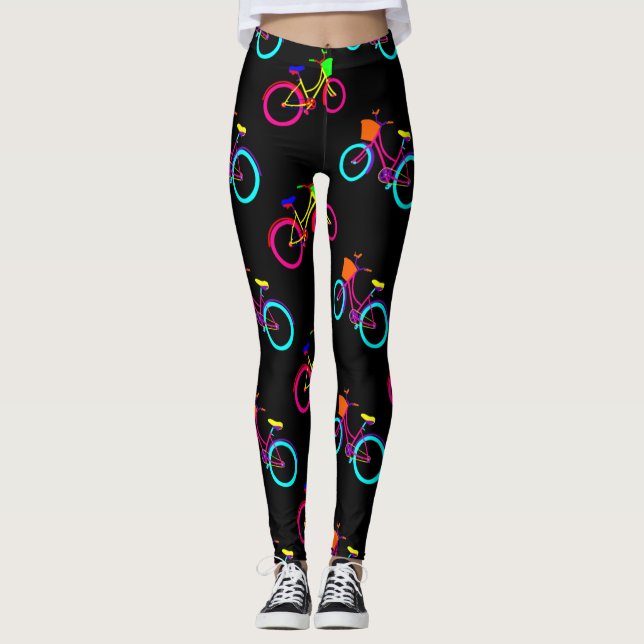 Legging bicicletas preto arco-íris coloridas (Frente)