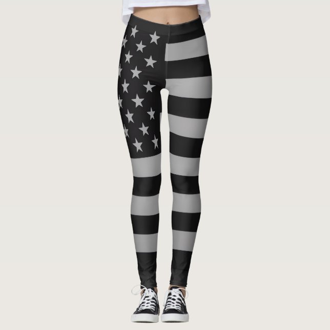 Legging Black American Flag Modern Edgy Monochrome  (Frente)