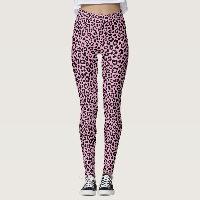 Legging Black and pink Leopard Print Fun Safari Pattern (Frente)