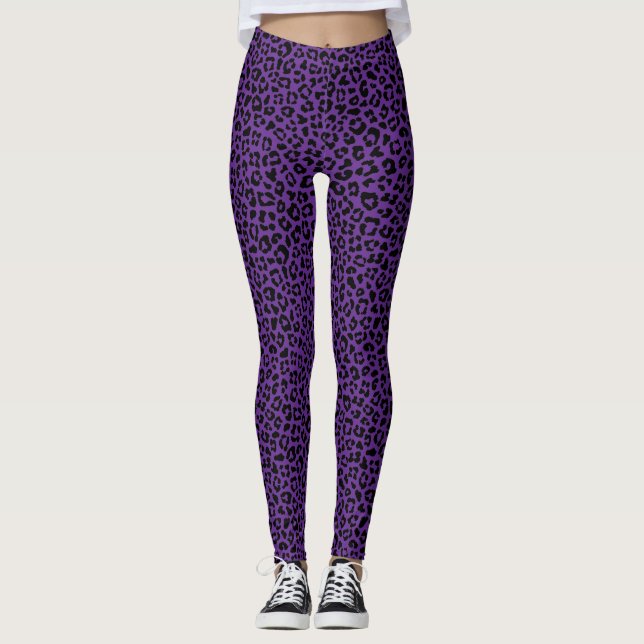 Legging Black and purple Leopard Print Fun Safari Pattern (Frente)