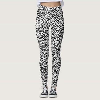 Legging Black and White Leopard Print Fun Safari Pattern