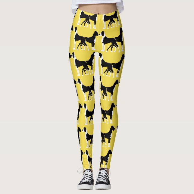 Legging Black and White Yellow Boston Great Danes (Frente)
