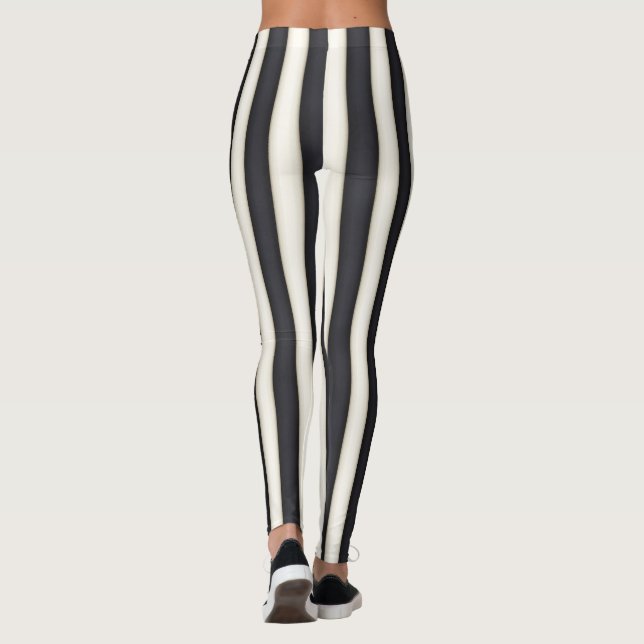 Legging Black & Antique White Vertical Strips Engraçado (Verso)