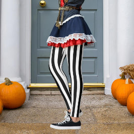 Legging Black & Any Color Vertical Stripe Pirate Halloween