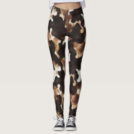 Legging Black Brown Cream Cow Print