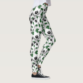 Legging black green team colors soccer balls pattern