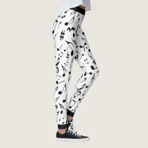 Legging Black Music Notes on White (ou Your Col)