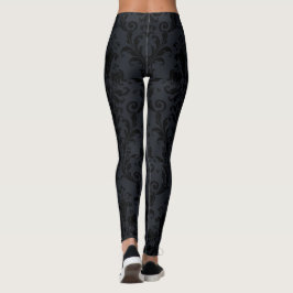 Legging Black On Black Floral Swirings Damask