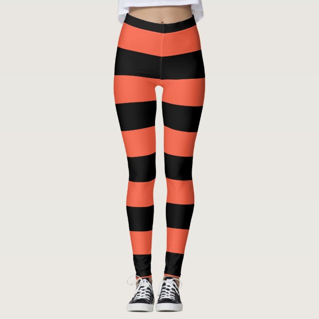 Legging Black & Orange Strips Festivo Divertido Halloween (Frente)