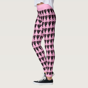 Legging Black Silhouette Victorian Lady Head, Rosa