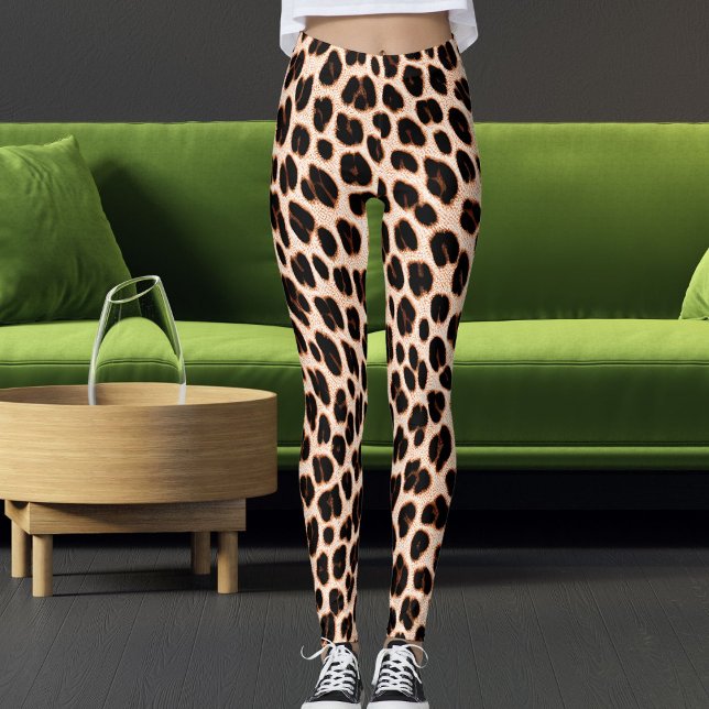 Legging Black Tan White Safari Leopard Skin Pattern Print (Criador carregado)