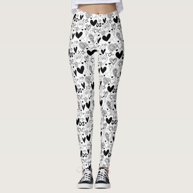 Legging Black White Hearts Love (Frente)