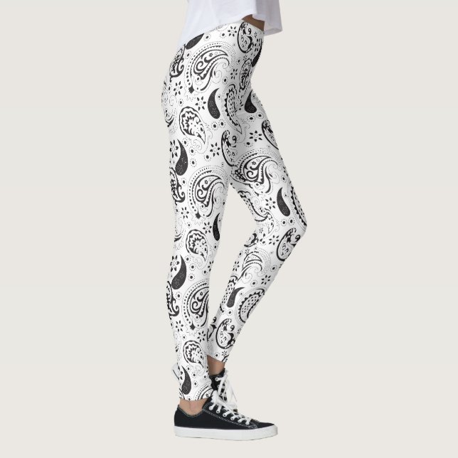 Legging Black & White Paisley Pattern –Elegant Textile Art (Direita)