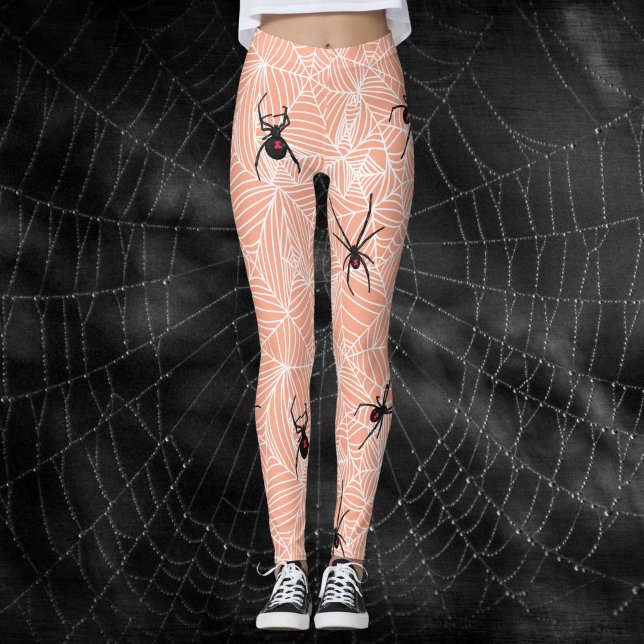 Legging Black Widow Spider Webs Pastel Peach Costume (Criador carregado)