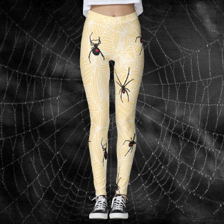 Legging Black Widow Spider Webs Pastel Yellow Costume