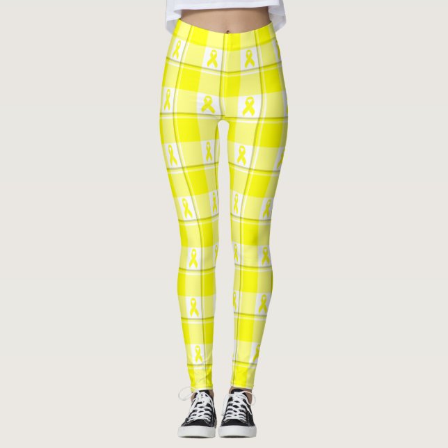 Legging Bladder Cancer Awareness Plaid Yellow Ribbon (Frente)