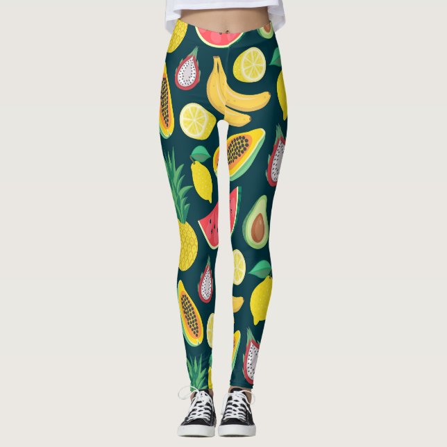 Legging Bliss de padrão de colheita de Frutas tropical (Frente)