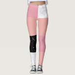 Legging bloco de cor preto cor rosa-rosa-pintinho<br><div class="desc">Combinação colorida de mármore rosa,  laranja,  preto e branco.</div>