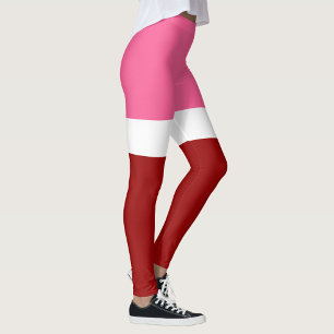 Legging Bloco de Cor Rosa Branco Marrom Vermelho 