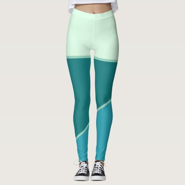 Legging Bloco de cor verde azul monocromático (Frente)