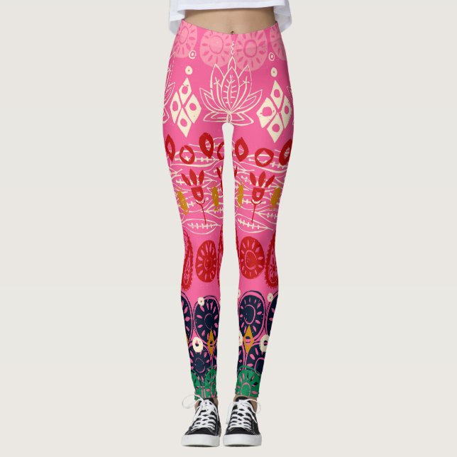 Legging bloco de lotus rosa (Frente)
