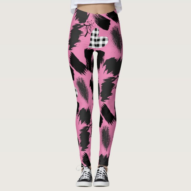 Legging blocos componentes.Preto e Branco.w.01x4 Rosa BG (Frente)