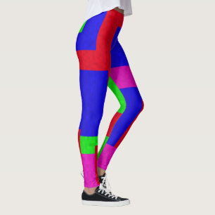 Legging Blocos de cor Abstrato verde azul vermelho,